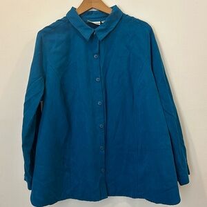Studio Works Vintage Teal Faux Suede Womens Buttoned Top Size 2X